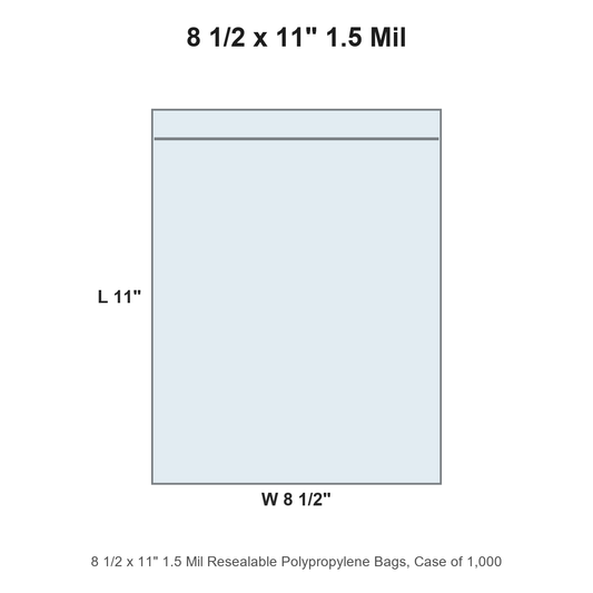 8 1/2 x 11" 1.5 Mil Resealable Polypropylene Bags