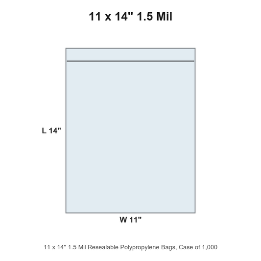 11 x 14" 1.5 Mil Resealable Polypropylene Bags