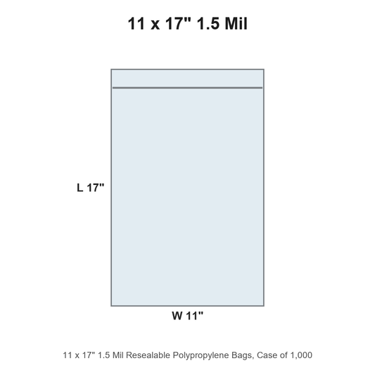 11 x 17" 1.5 Mil Resealable Polypropylene Bags