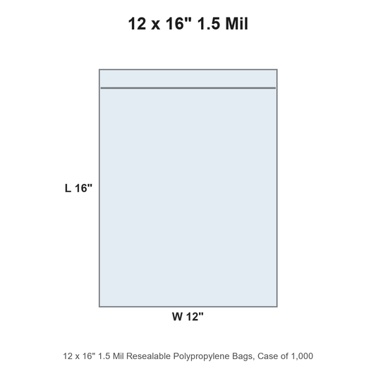 12 x 16" 1.5 Mil Resealable Polypropylene Bags