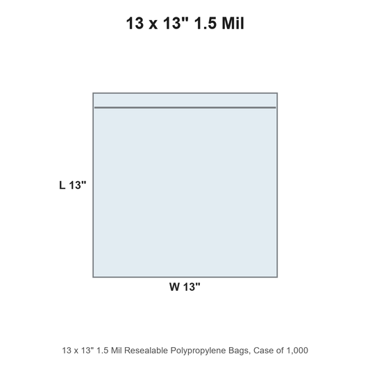 13 x 13" 1.5 Mil Resealable Polypropylene Bags