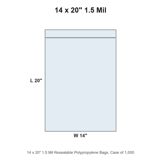 14 x 20" 1.5 Mil Resealable Polypropylene Bags