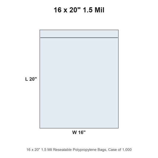 16 x 20" 1.5 Mil Resealable Polypropylene Bags