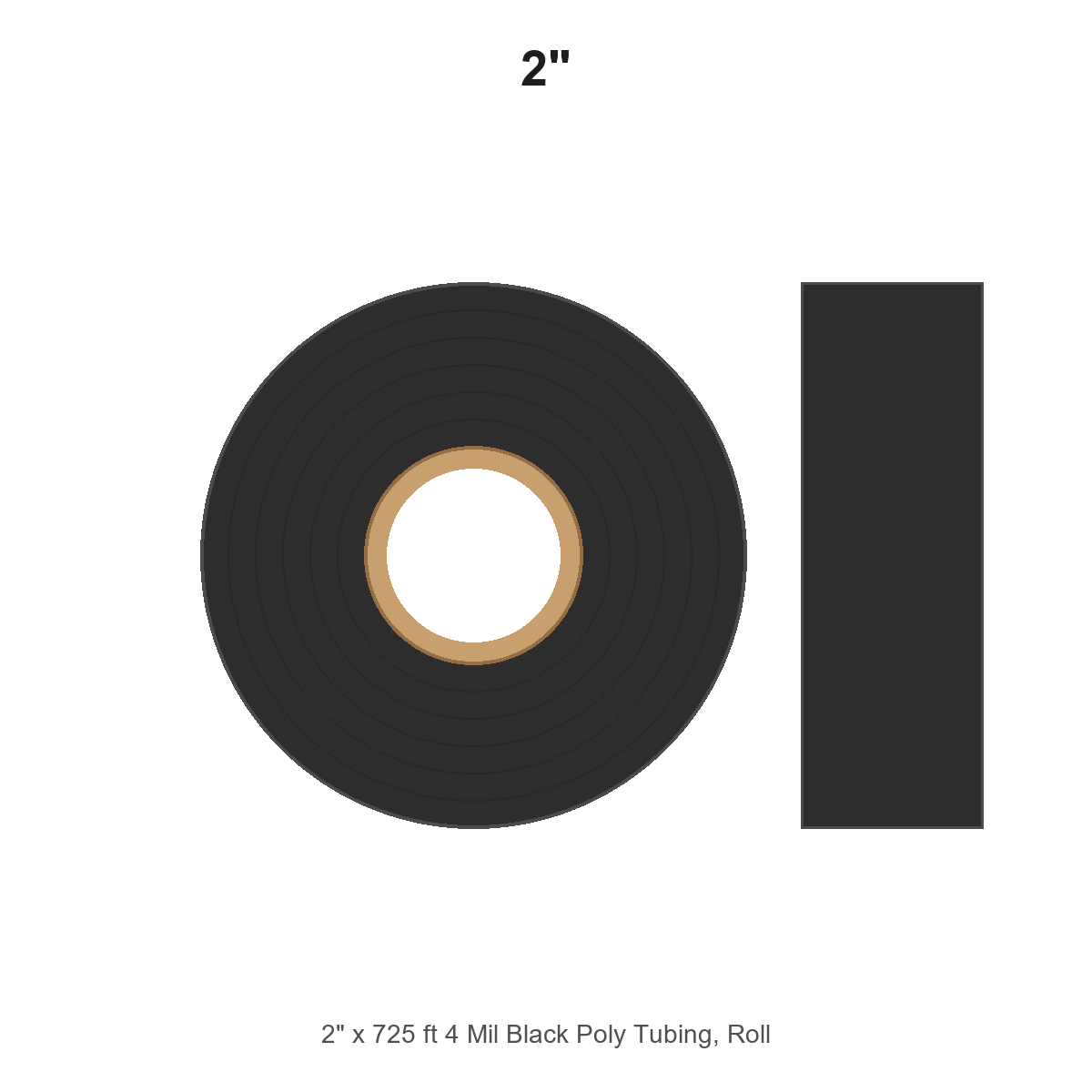 2" x 725 ft 4 Mil Black Poly Tubing, Roll