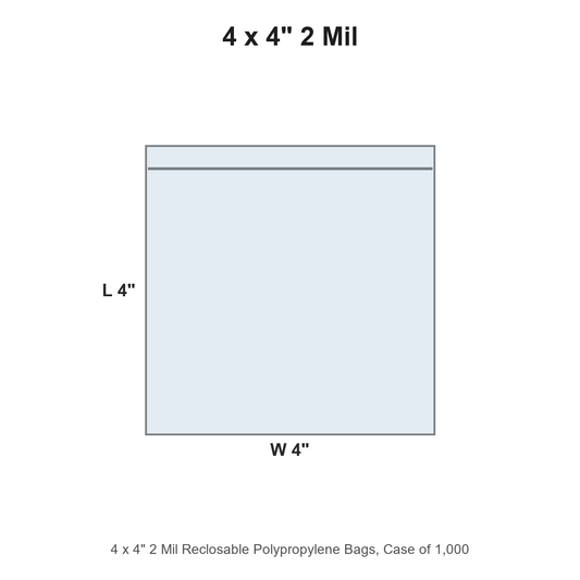 4 x 4" 2 Mil Reclosable Polypropylene Bags