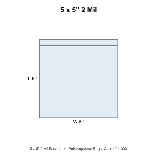 5 x 5" 2 Mil Reclosable Polypropylene Bags