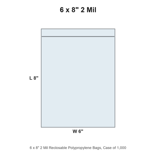 6 x 8" 2 Mil Reclosable Polypropylene Bags