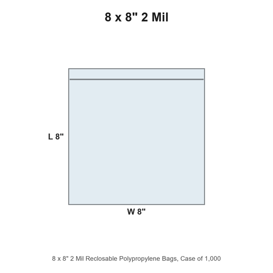 8 x 8" 2 Mil Reclosable Polypropylene Bags