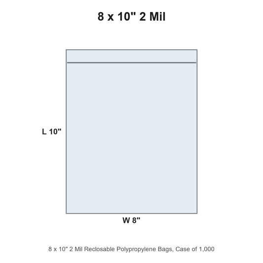 8 x 10" 2 Mil Reclosable Polypropylene Bags
