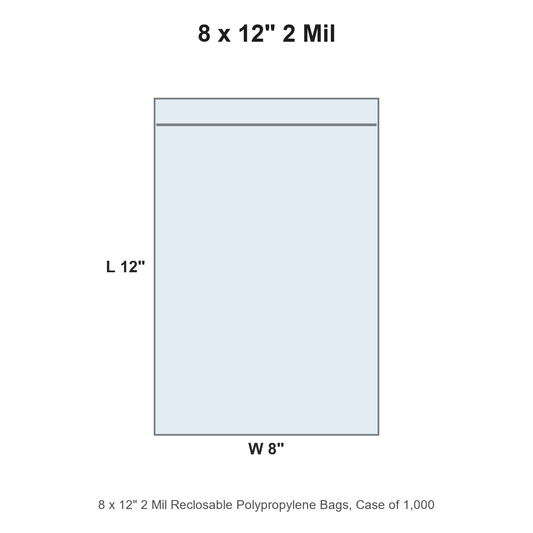 8 x 12" 2 Mil Reclosable Polypropylene Bags