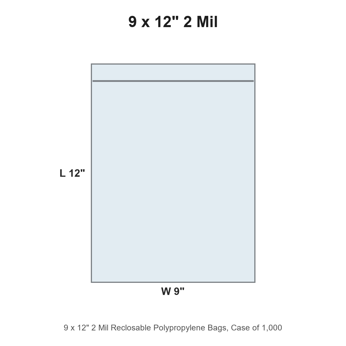9 x 12" 2 Mil Reclosable Polypropylene Bags