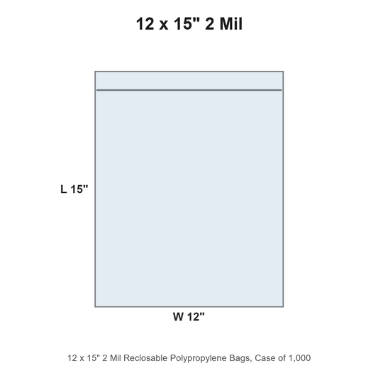 12 x 15" 2 Mil Reclosable Polypropylene Bags