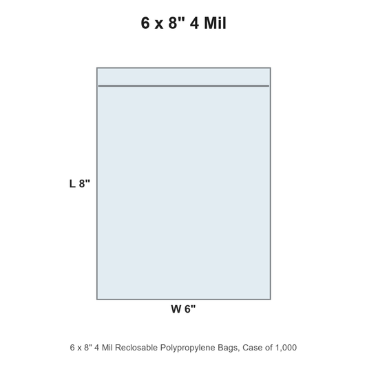 6 x 8" 4 Mil Reclosable Polypropylene Bags