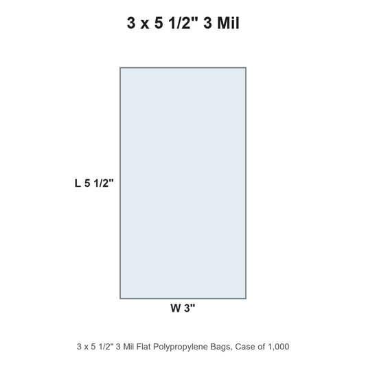 3 x 5 1/2" 3 Mil Flat Polypropylene Bags
