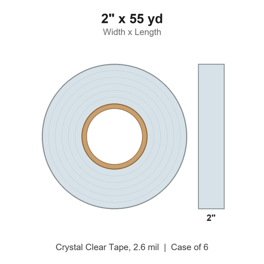 2" x 55 yd Crystal Clear Tape, 2.6 mil