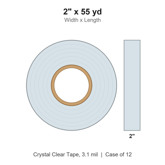 2" x 55 yd Crystal Clear Tape, 3.1 mil