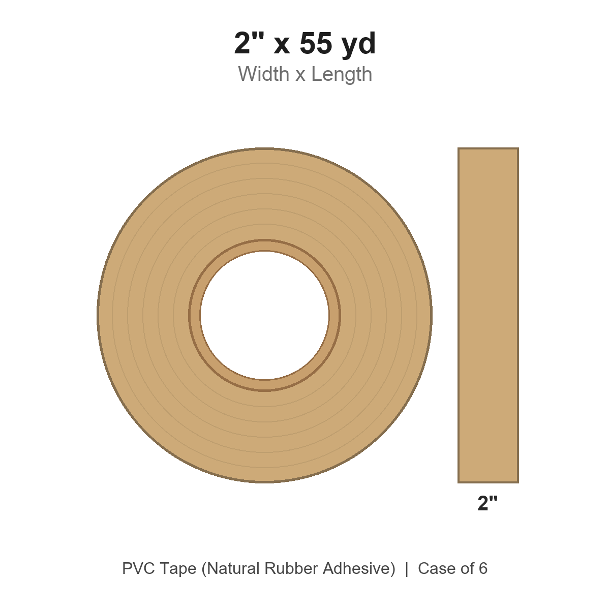 2" x 55 yd Tan PVC Tape