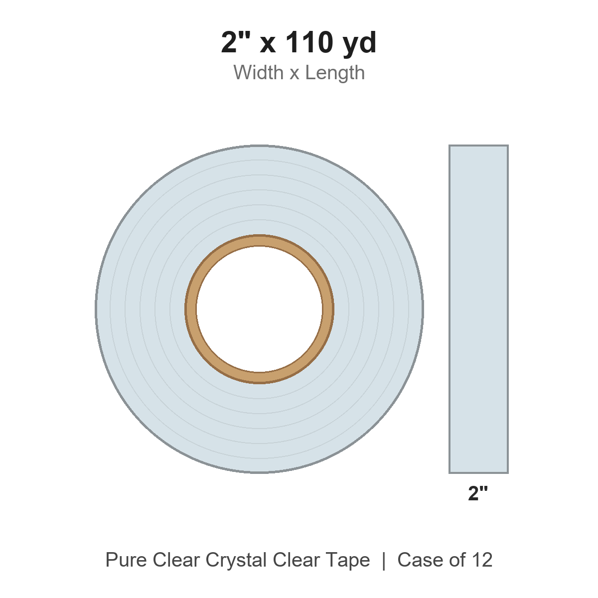 2" x 110 yd Crystal Clear Tape, 2 mil
