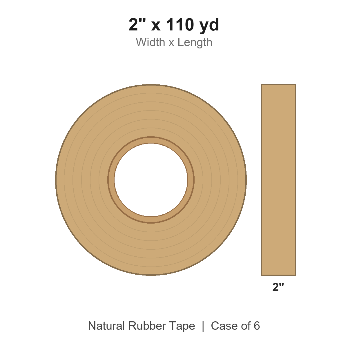 2" x 110 yd Tan Natural Rubber Tape