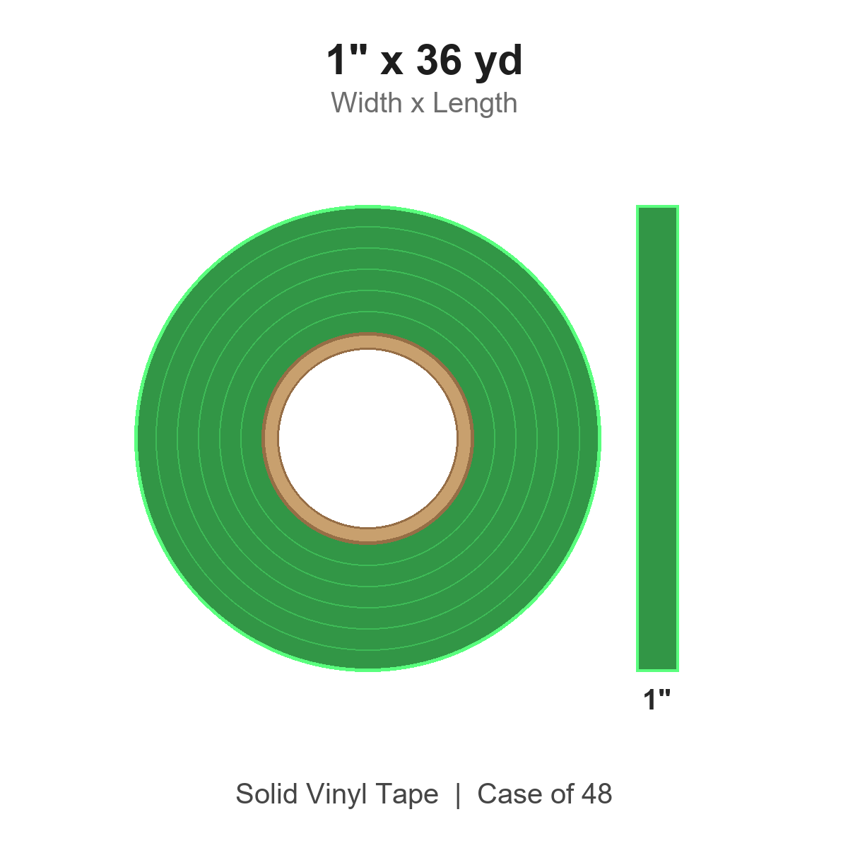 1" x 36 yd Green Solid Vinyl Tape