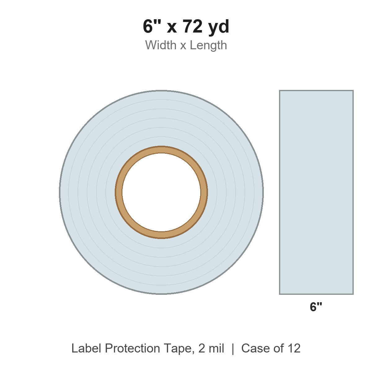 6" x 72 yd Clear Label Protection Tape, 2 mil