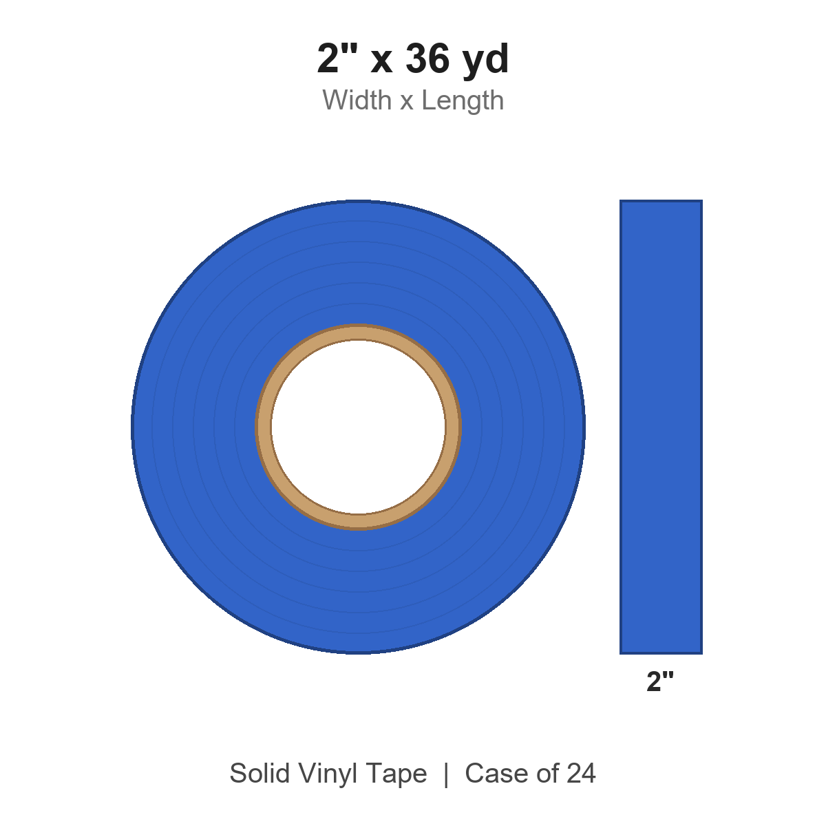2" x 36 yd Blue Solid Vinyl Tape