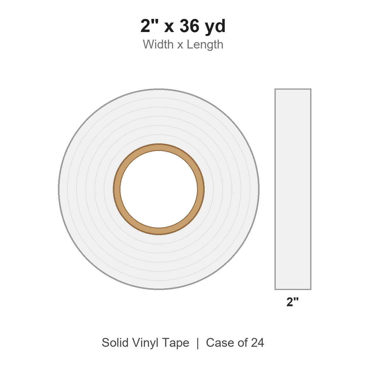 2" x 36 yd White Solid Vinyl Tape