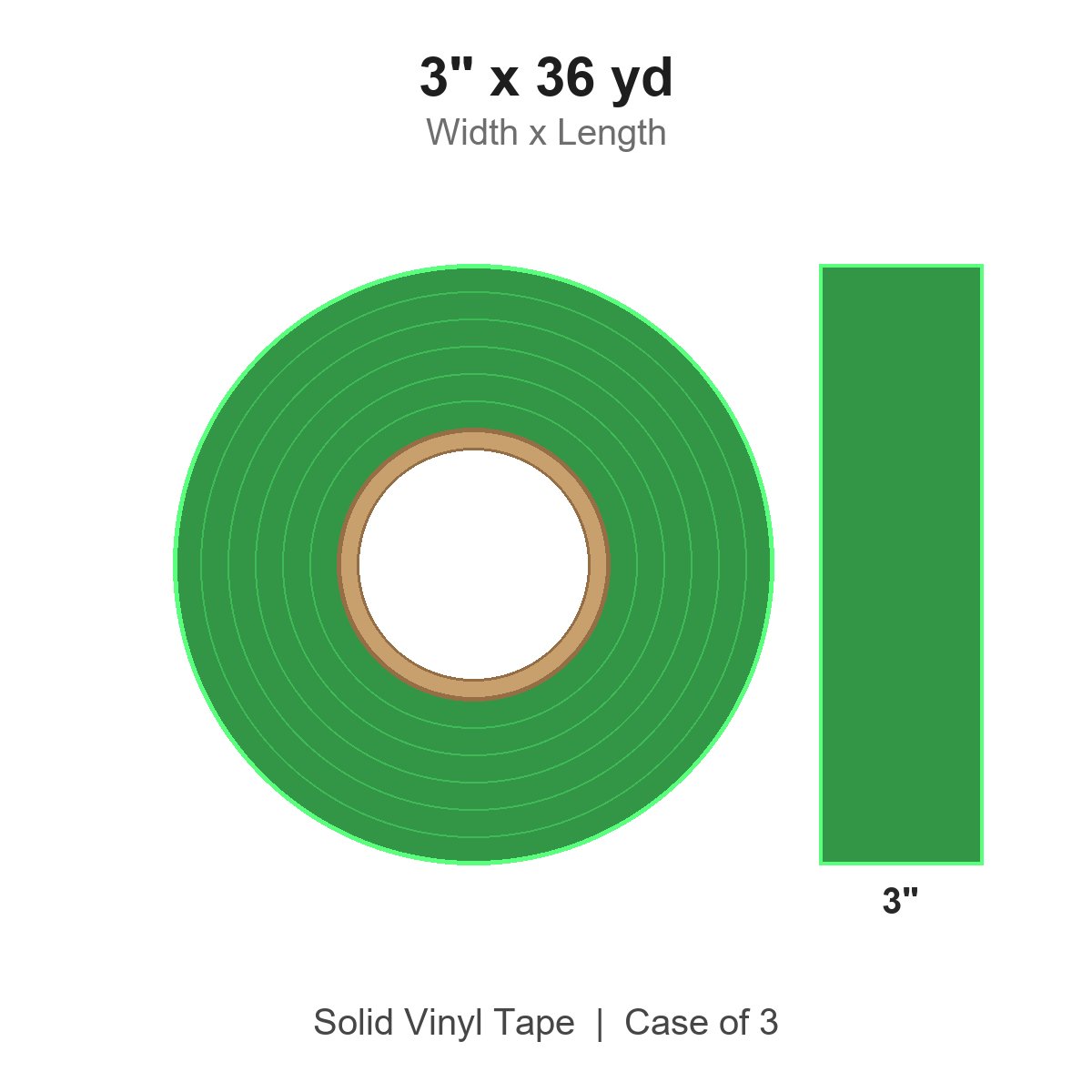 3" x 36 yd Green Solid Vinyl Tape