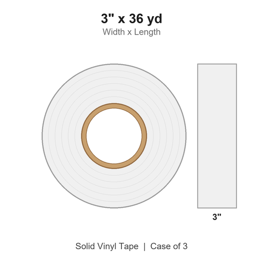 3" x 36 yd White Solid Vinyl Tape