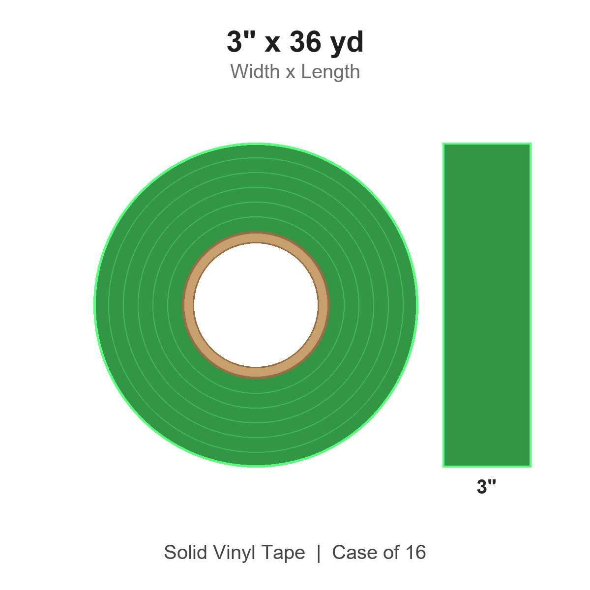 3" x 36 yd Green Solid Vinyl Tape