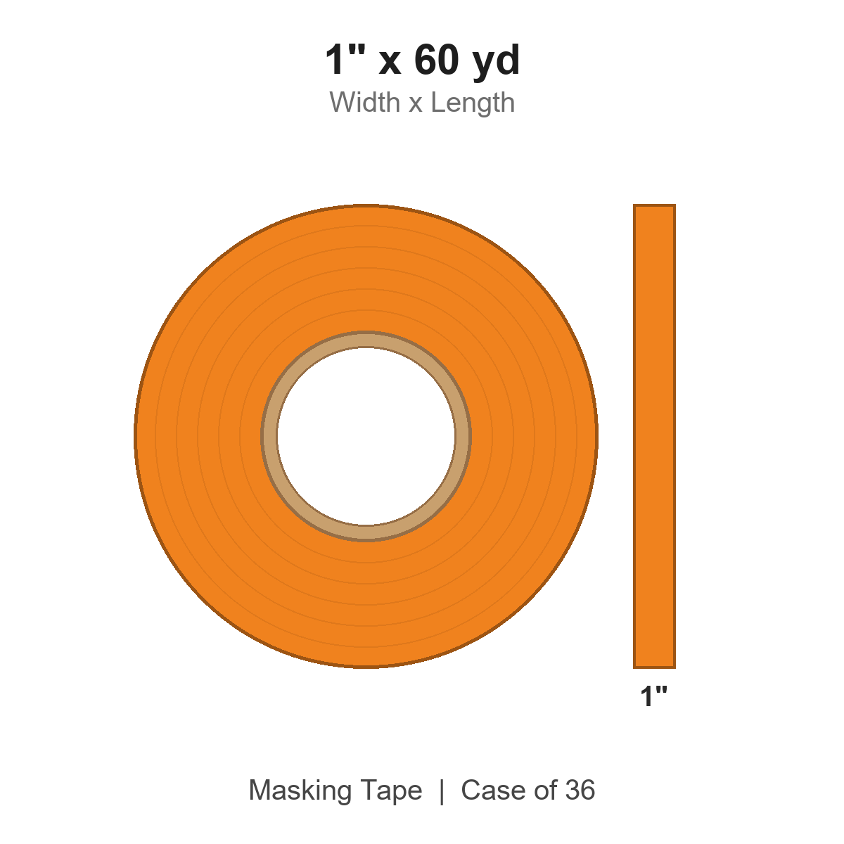 1" x 60 yd Orange Masking Tape