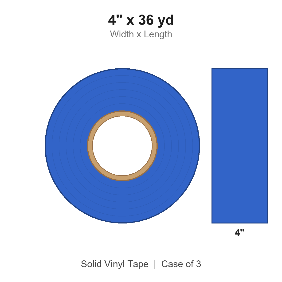4" x 36 yd Blue Solid Vinyl Tape