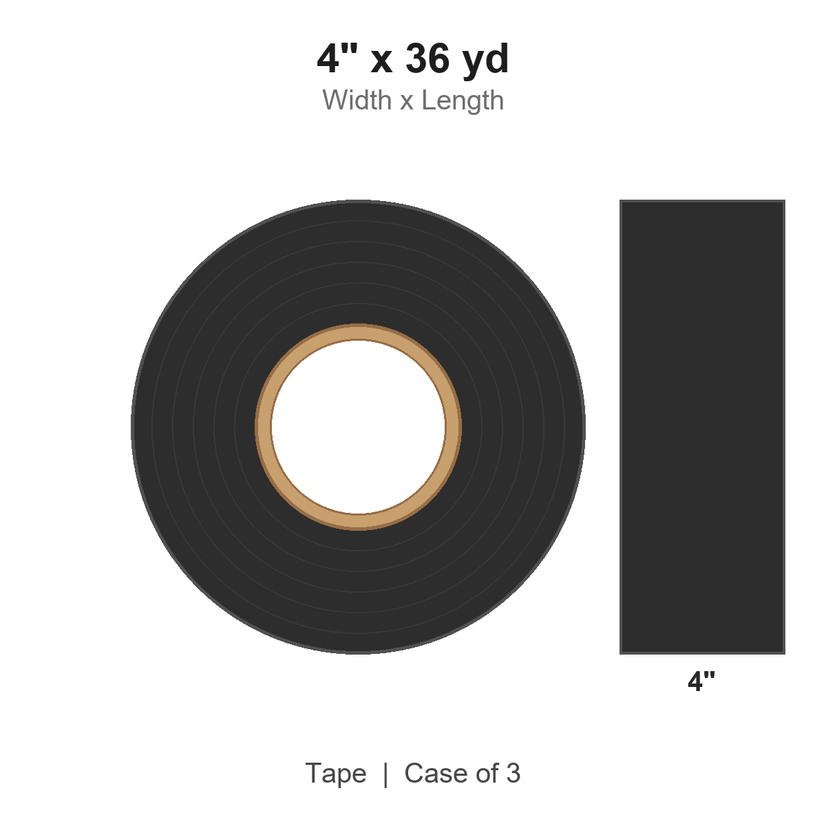 4" x 36 yd Black Solid Vinyl Tape