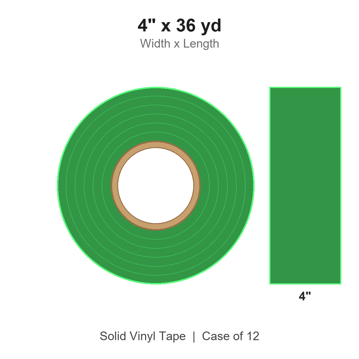 4" x 36 yd Green Solid Vinyl Tape