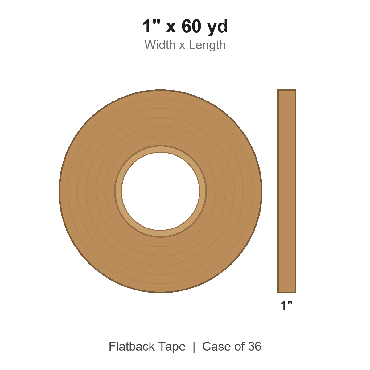 1" x 60 yd Kraft Flatback Tape