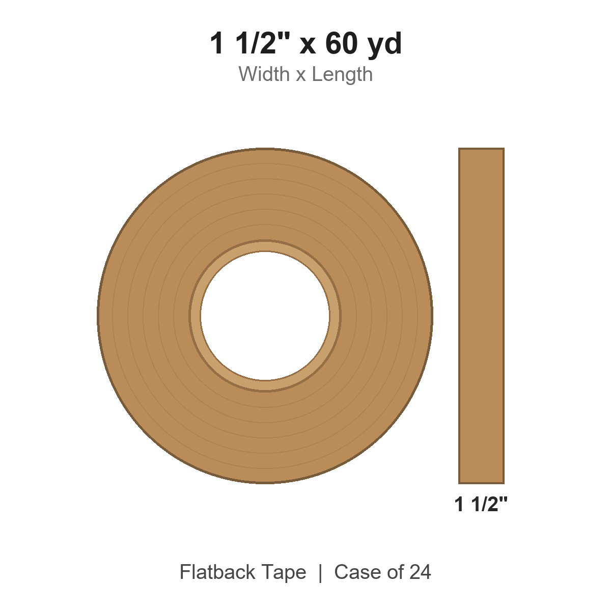 1 1/2" x 60 yd Kraft Flatback Tape