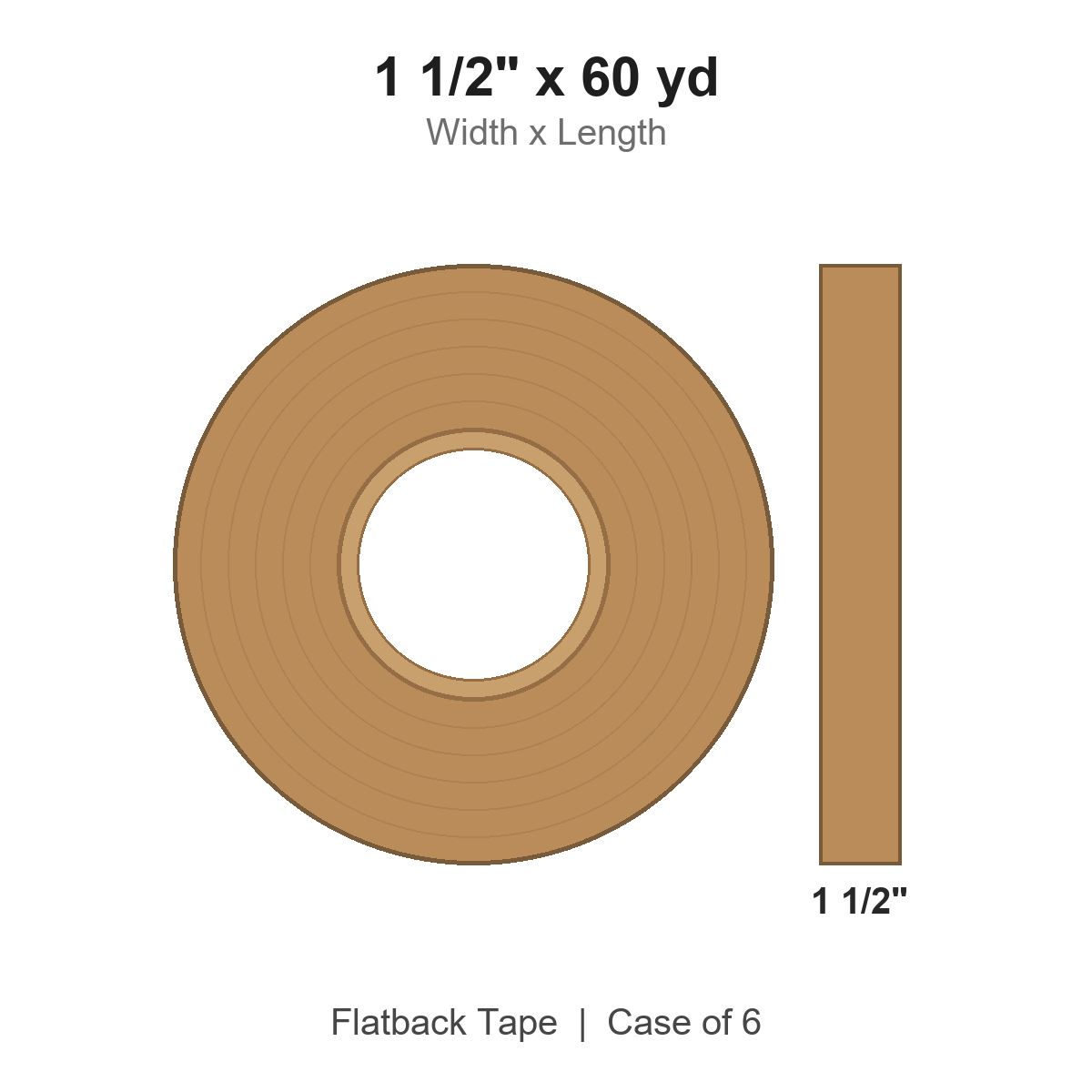 1 1/2" x 60 yd Kraft Flatback Tape