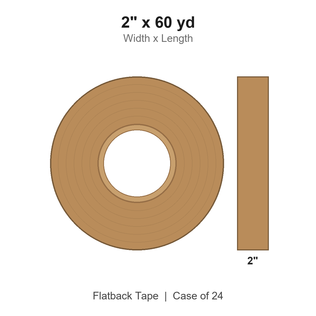2" x 60 yd Kraft Flatback Tape