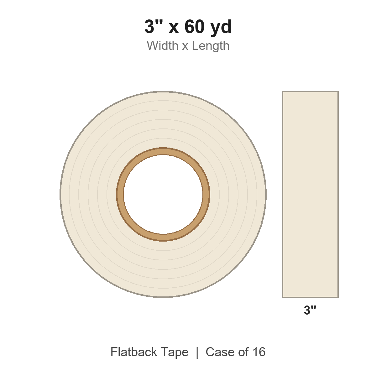 3" x 60 yd Natural White Flatback Tape