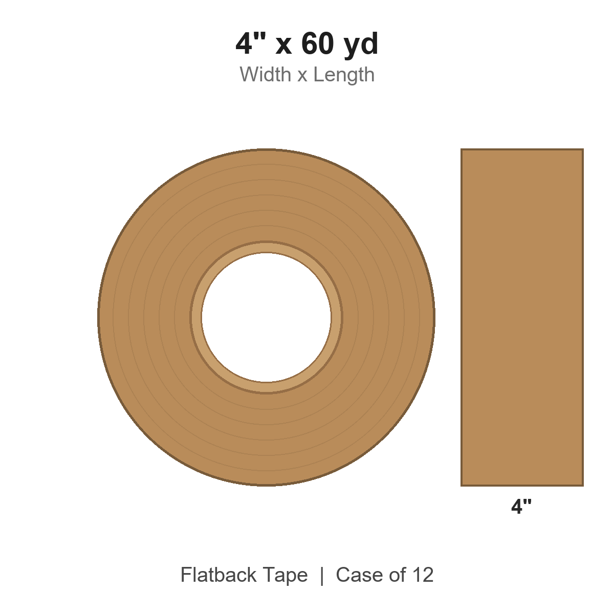 4" x 60 yd Kraft Flatback Tape