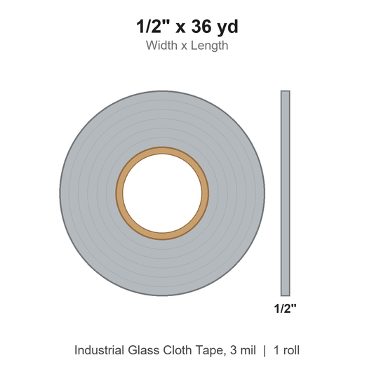1/2" x 36 yd Industrial Glass Cloth Tape, 3 mil, Roll