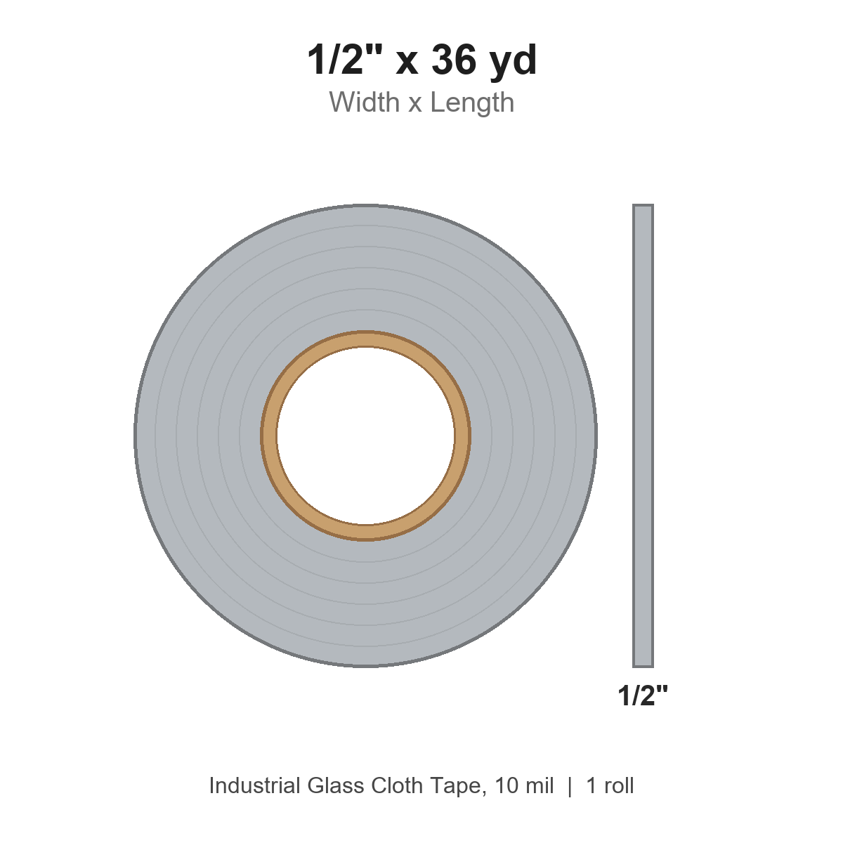 1/2" x 36 yd Industrial Glass Cloth Tape, 10 mil, Roll