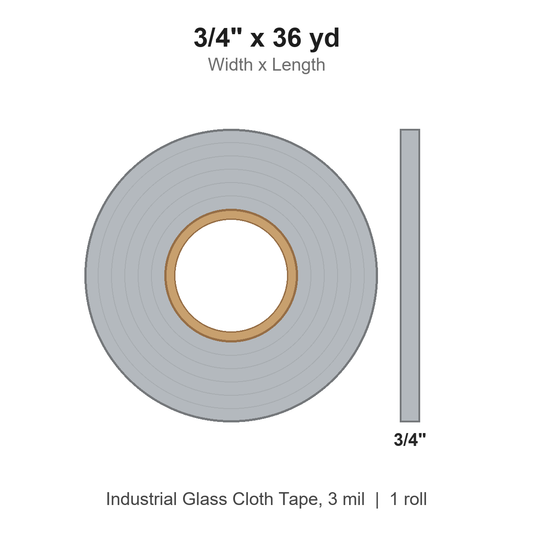 3/4" x 36 yd Industrial Glass Cloth Tape, 3 mil, Roll