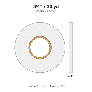 3/4" x 20 yd White Electrical Tape, Case of 200