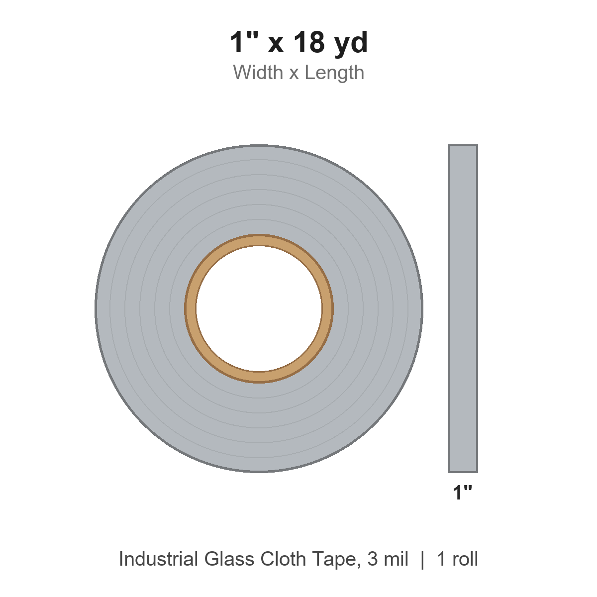 1" x 18 yd Industrial Glass Cloth Tape, 3 mil, Roll