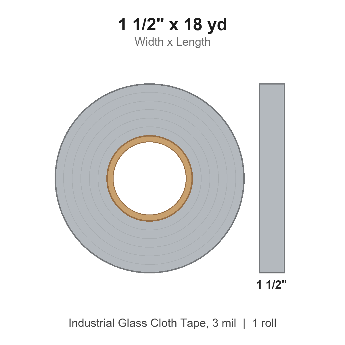1 1/2" x 18 yd Industrial Glass Cloth Tape, 3 mil, Roll