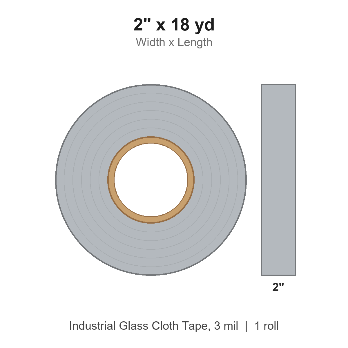 2" x 18 yd Industrial Glass Cloth Tape, 3 mil, Roll