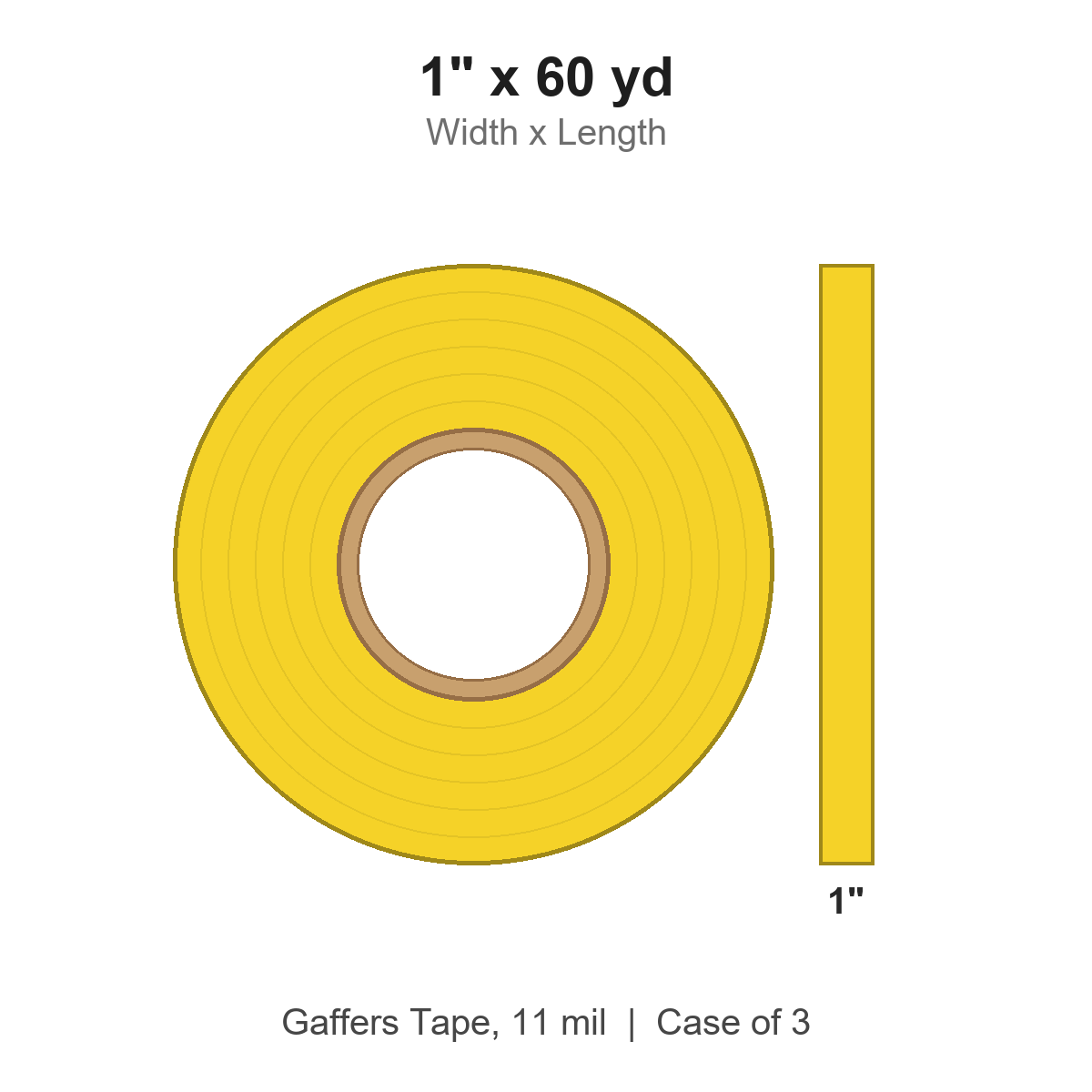 1" x 60 yd Yellow Gaffers Tape, 11 mil