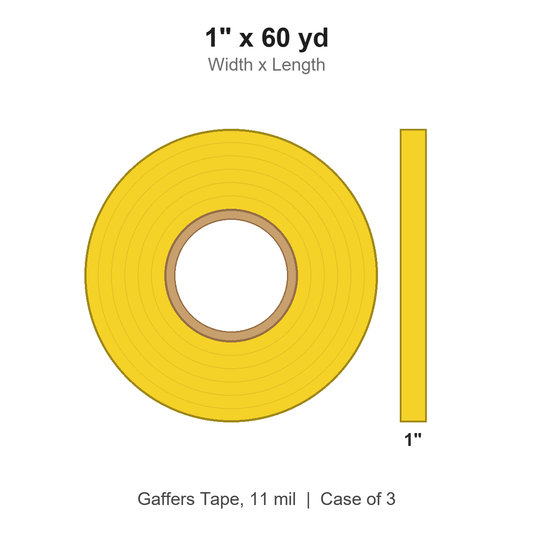 1" x 60 yd Yellow Gaffers Tape, 11 mil