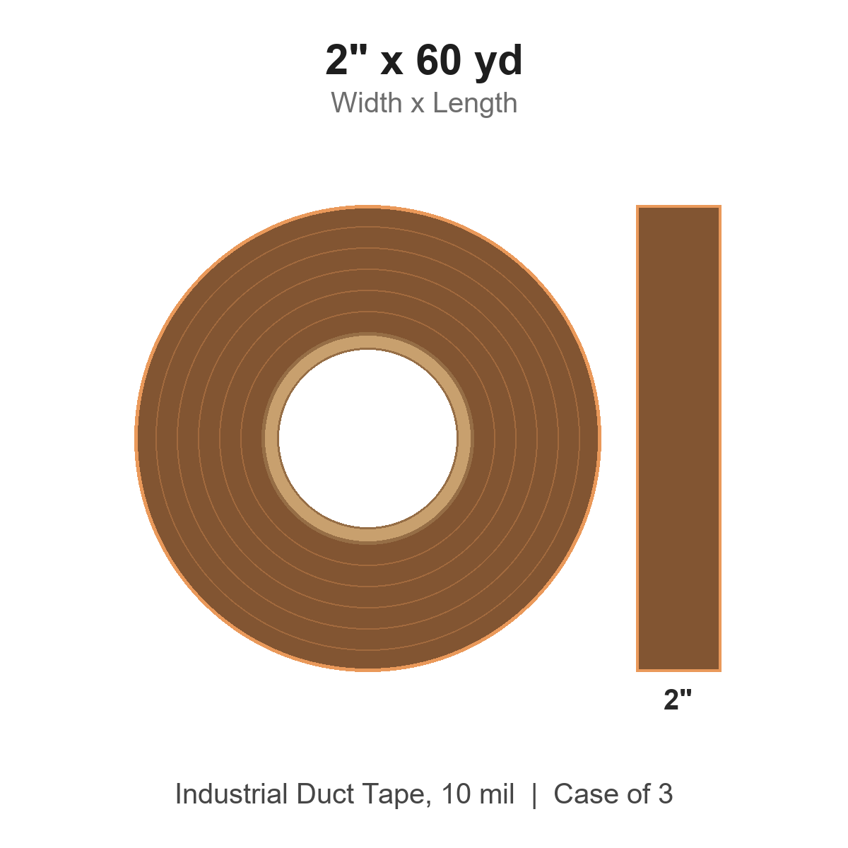 2" x 60 yd Brown Industrial Duct Tape, 10 mil